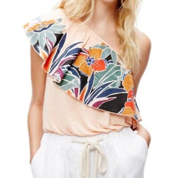 Free People Annka Peach One Shoulder Top Floral XS - Picture 1 of 7